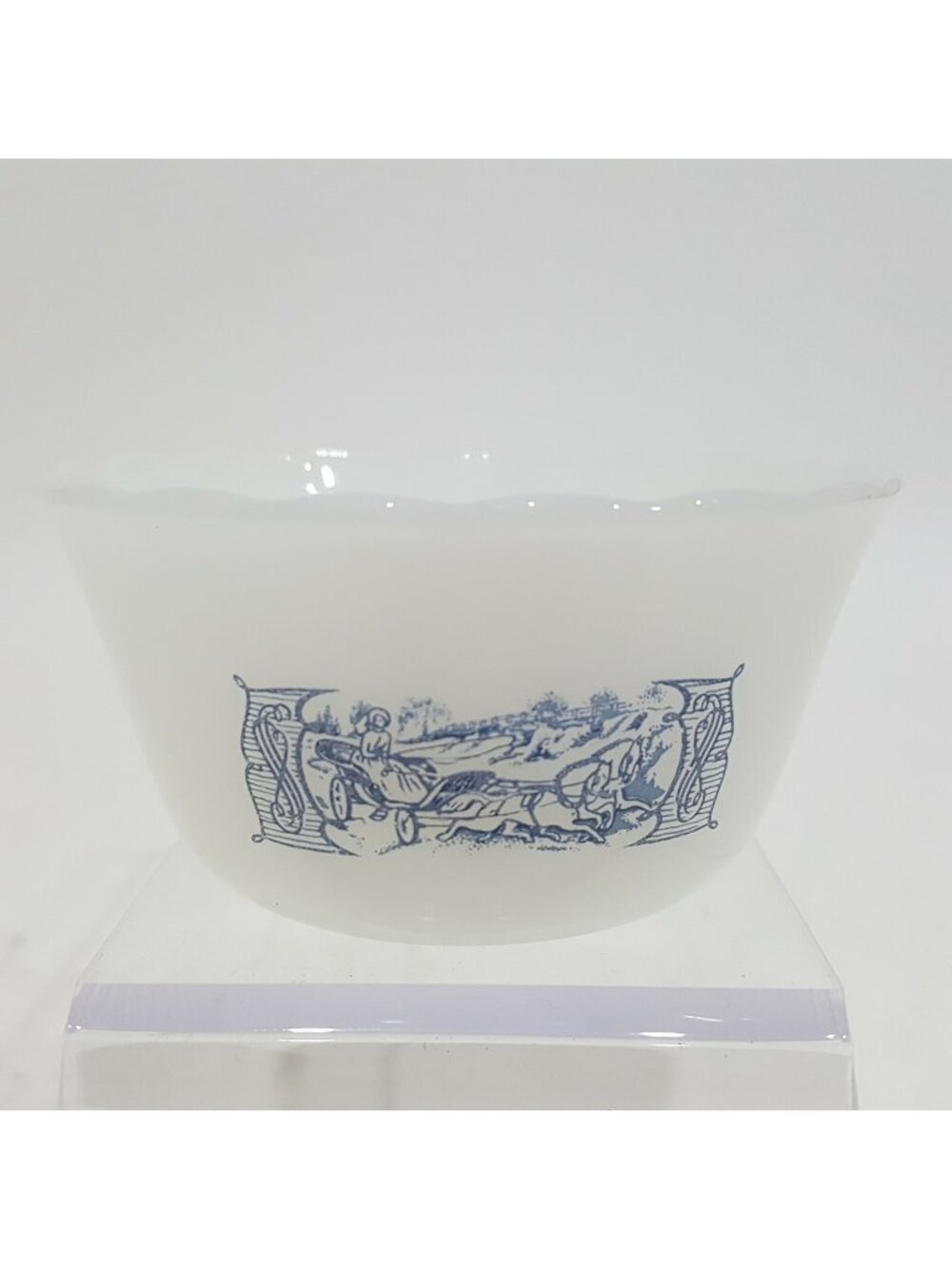 Fire King Anchor Hocking Milk Glass Mini Bowl Currier & Ives Blue White #30